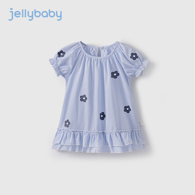JELLYBABY【2024夏季】女童裙子夏天儿童蓝色连衣裙洋气公主裙宝宝夏装 蓝色 90CM