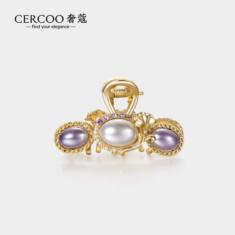 奢蔻（Cercoo）吉斯蒙达系列抓夹珍珠宫廷风后脑勺鲨鱼夹618端午节 金色 
