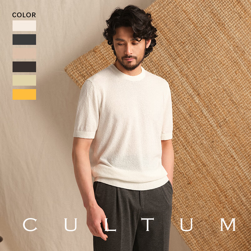 CULTUM【棉质亲肤肌理感】意式圆领短袖T恤男休闲打底薄款针织衫 浅绿 XL