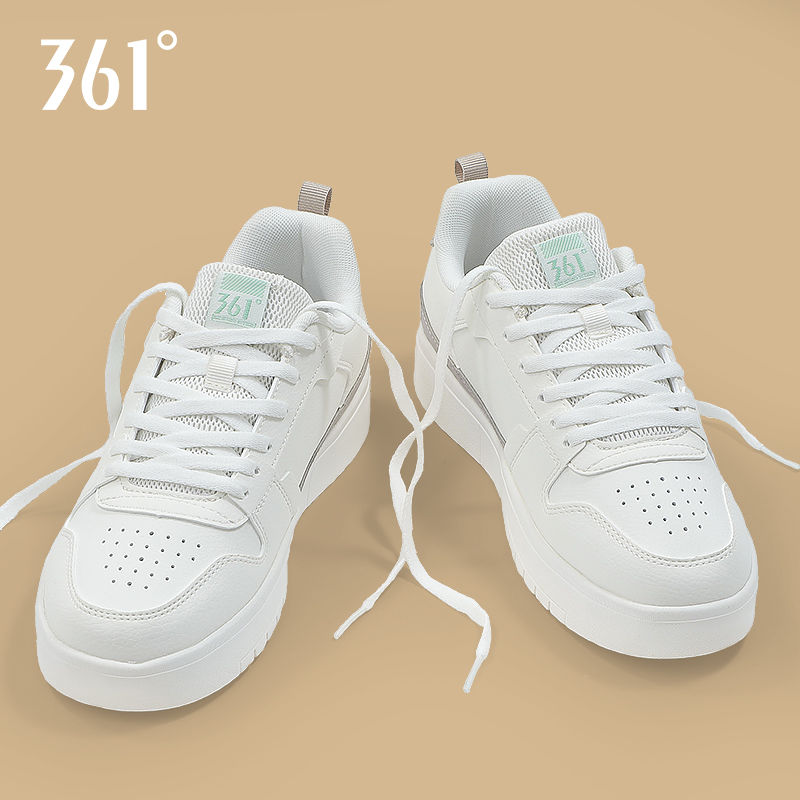 361°板鞋女鞋运动鞋2024夏季透气皮面休闲鞋小白鞋鞋子女