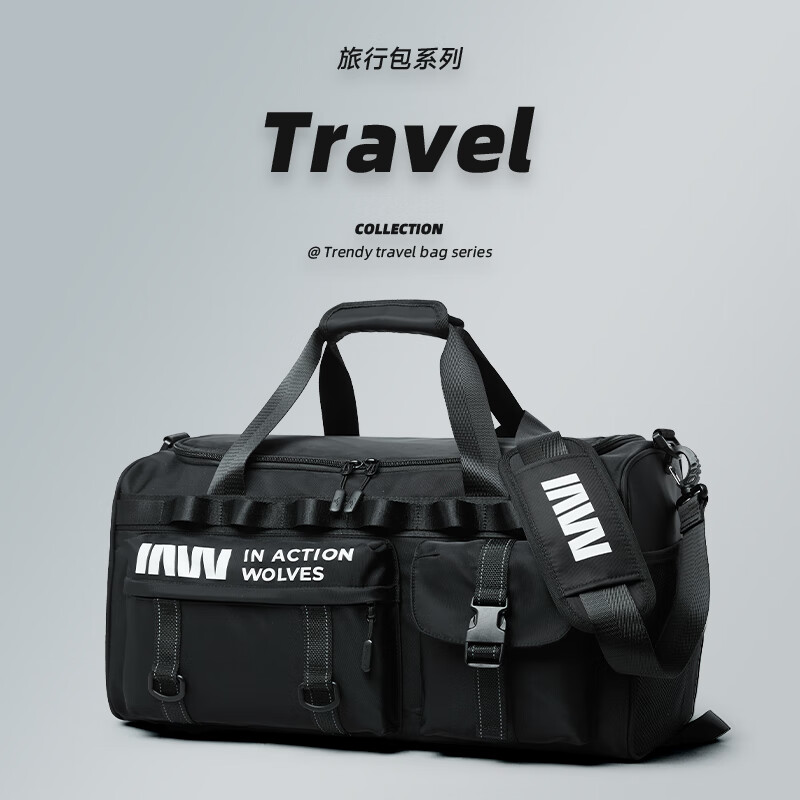 七匹狼旅行背包男士双肩包轻便短途出差大容量手提旅游行李包运动包 黑色