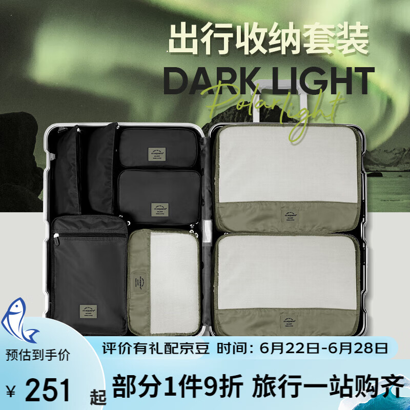 m square旅行收纳洗漱套装 行李衣服收纳袋整理包洗漱袋 7件套极夜黑