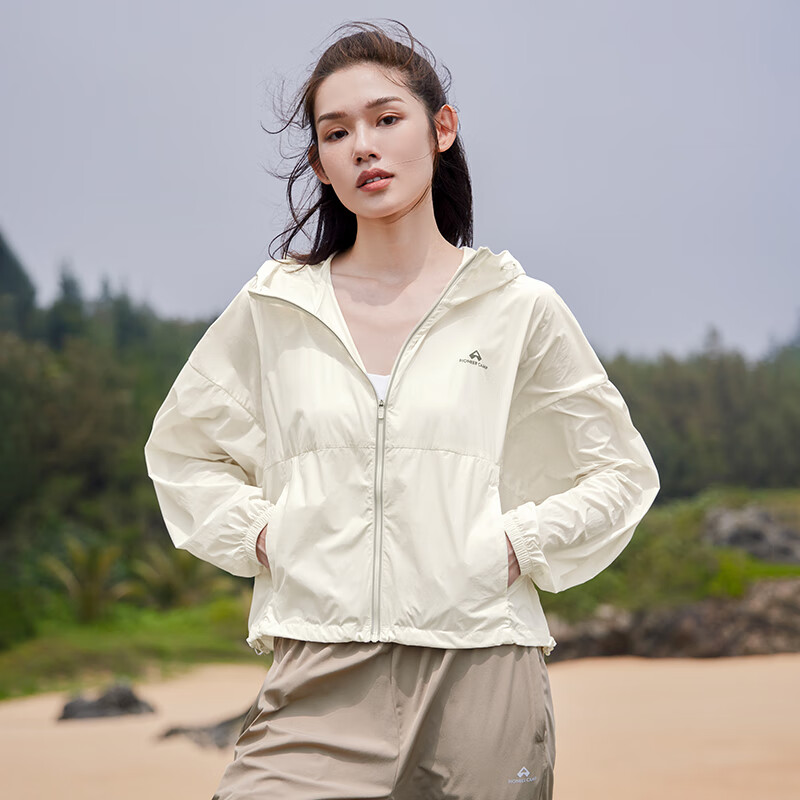 拓路者（Pioneer Camp）冰丝凉感防晒衣女户外运动轻薄外套短款防紫外线防晒服透气网眼 奶杏色 L
