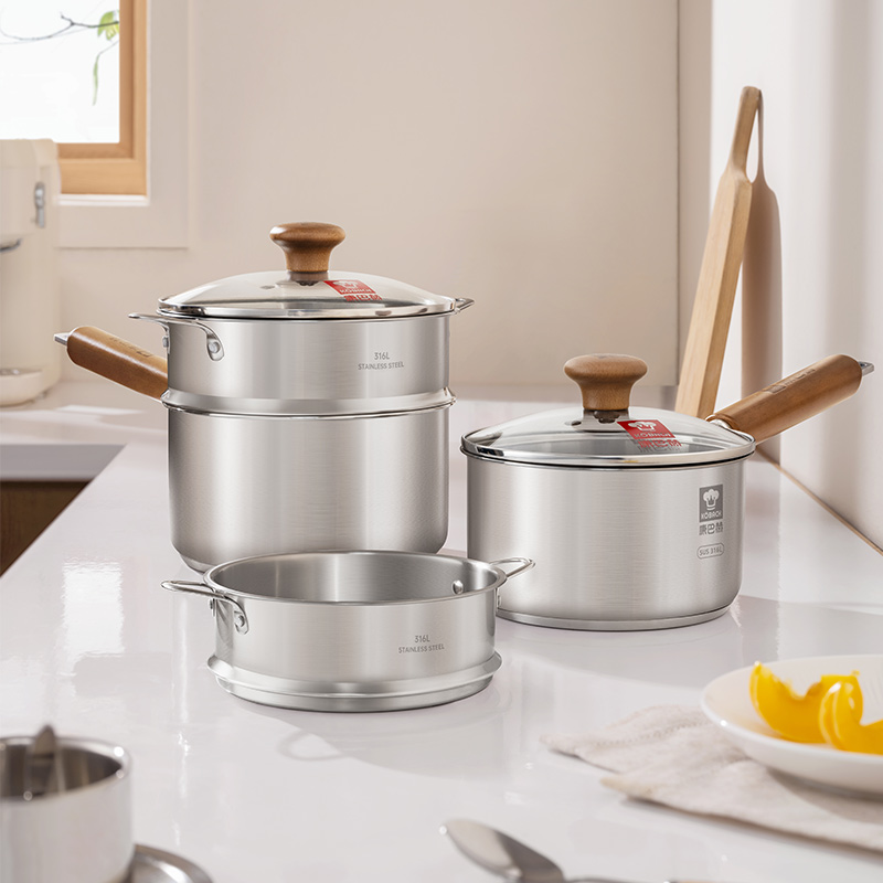 康巴赫奶锅无涂层316L不锈钢宝宝辅食锅婴儿煎煮一体小奶锅煮面锅