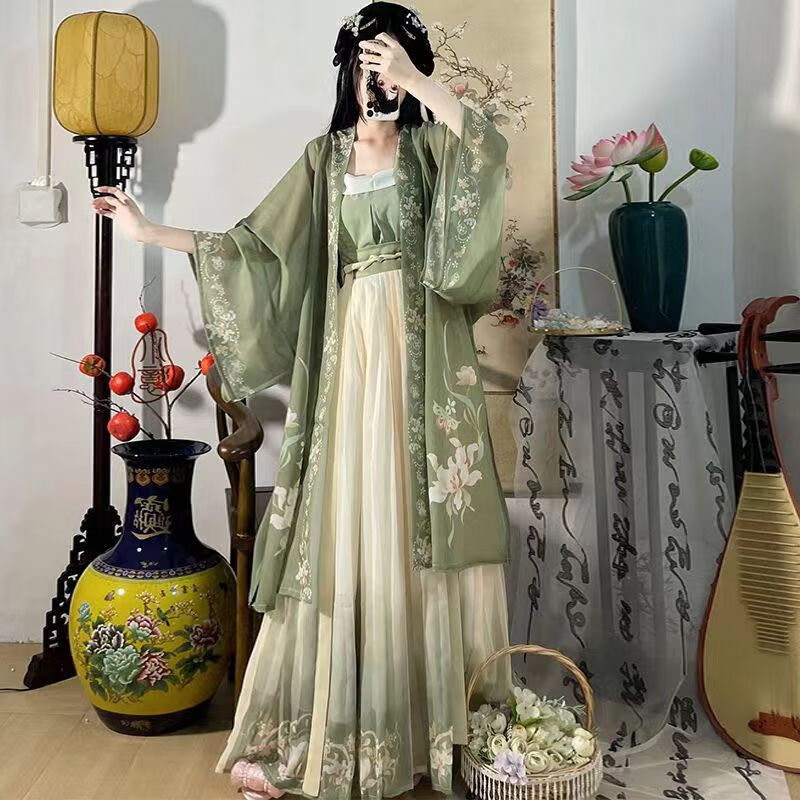 督型（DUXING）原创【鹤云归】晋制汉服成人女中国风绣花交领齐腰襦裙日常古装 宋制绿萝 S