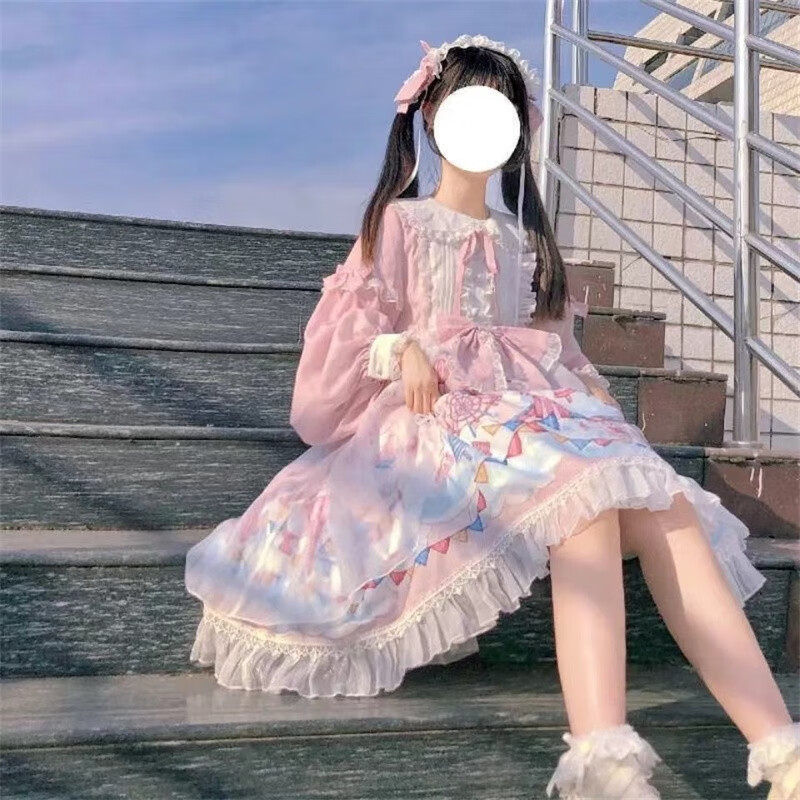 洛丽塔公主裙lolita软眠眠op夏季可爱熊兔原创裙子洋装LO裙萝莉塔日系JSK连衣裙奶fufu 梦境乐园粉色op全套（发带+裙子+飞机盒） L