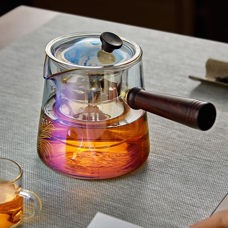 忆壶茶（YIHUTEA）茶壶玻璃侧把壶防烫煮茶壶大容量煮水壶家用煮茶器 茗彩侧把壶(电镀款)850ML