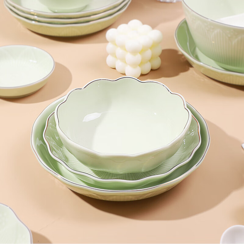 雅誠德（ARST）雅诚德荷塘月色轻奢欧式金边碗碟餐具套装陶瓷饭碗汤面盘家用组合 6吋荷口碗