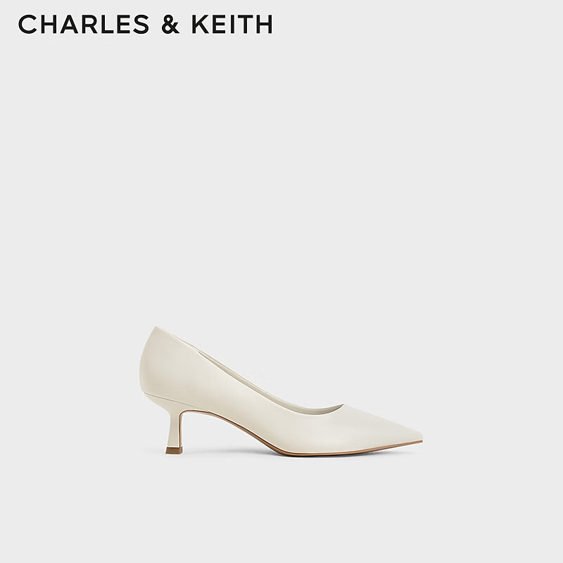 CHARLES&KEITHCK1-60361352-3简约纯色尖头通勤高跟单鞋女 粉白色Chalk 36