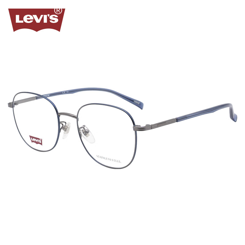 李维斯（Levi's）眼镜框男款圆框钛材时尚远近视光学眼镜架LV7099/F 6LB 51mm 6LB蓝色/枪色