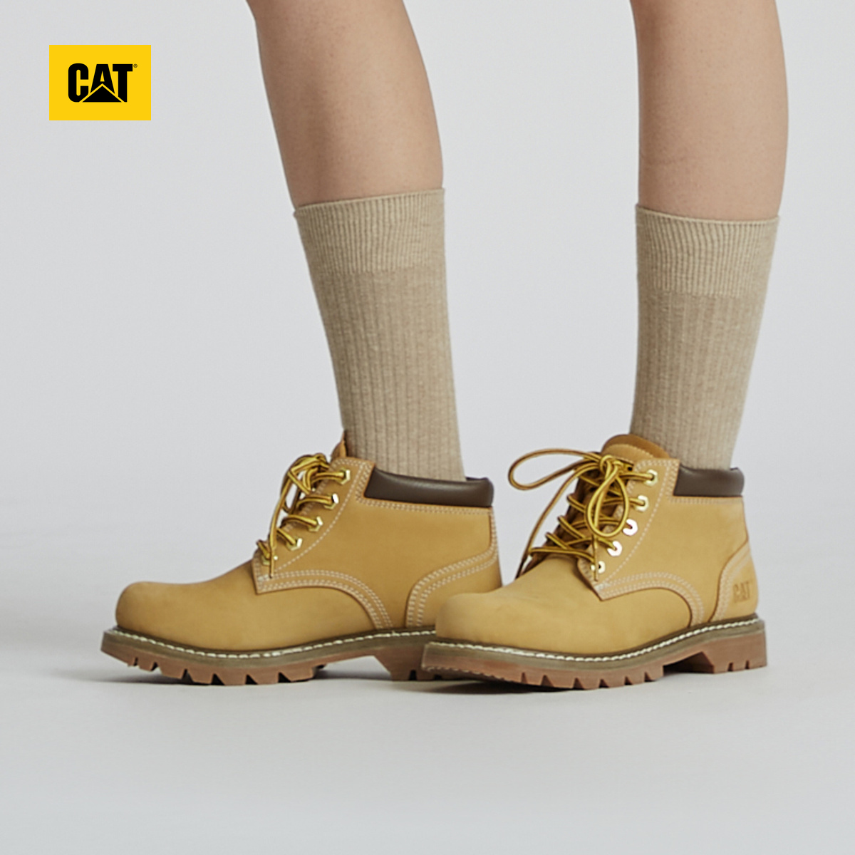 CAT卡特春夏女士防泼水彩色女靴户外经典牛皮工装靴大黄靴