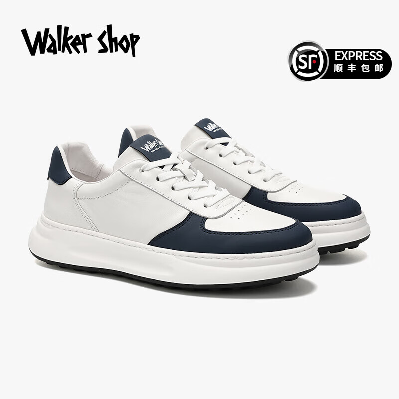 Walker Shop休闲鞋男2024夏季透气运动板鞋时尚简约百搭小白鞋软面软底鞋子男 白蓝色 43