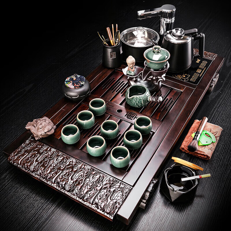 琦轩源茶具套装家用黑檀实木茶盘功夫茶杯办公会客全自动烧水茶台套餐