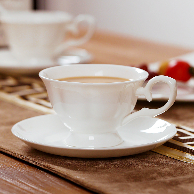 雅言陶瓷咖啡杯带手柄欧式咖啡水杯简约创意下午茶杯logo 英式咖啡杯碟 1套