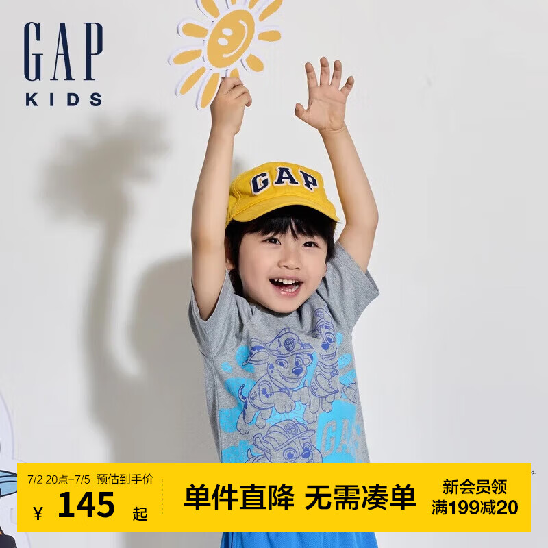 GAP【汪汪队联名】男童夏季T恤儿童装上衣510050 灰色 100cm(2-3岁) 亚洲尺码