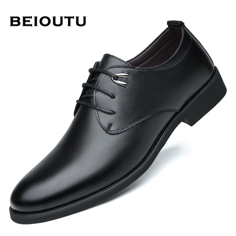 北欧图（BEIOUTU）皮鞋男士正装鞋时尚潮流系带结婚低帮牛皮商务休闲鞋 511 黑色 44