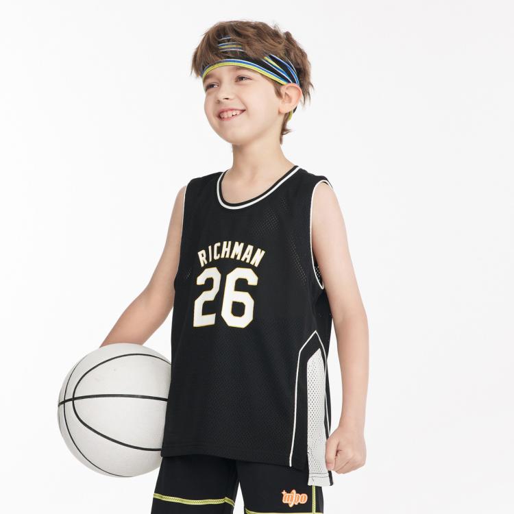 MQD童装男童背心夏季儿童运动篮球服透气网眼宽松无袖T恤
