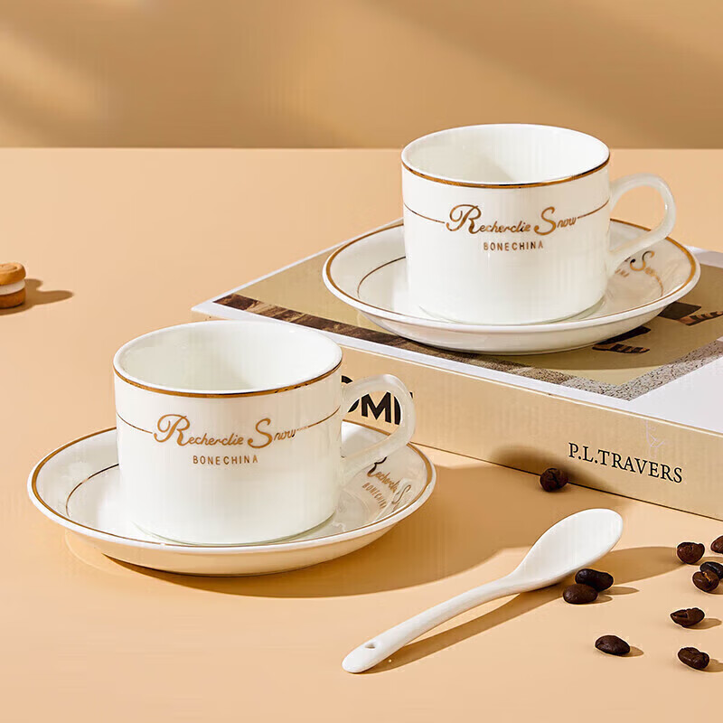 友来福咖啡杯套装欧式金边陶瓷杯挂耳拿铁杯办公室马克杯2杯2碟2勺 错彩镂金-欧式咖啡2杯碟
