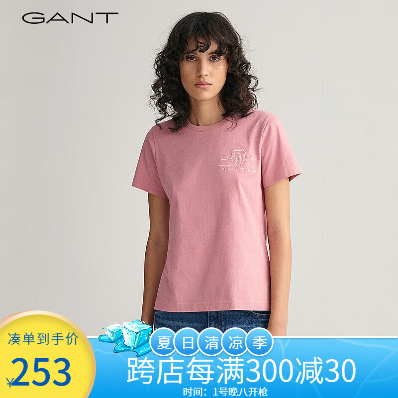 GANT甘特2024春季女装纯色圆领短袖T恤|4200262 116-亚麻色 XS