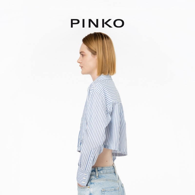 【季末精选】PINKO 2024春夏微标LOGO短款休闲条纹衬衫103060A1OM