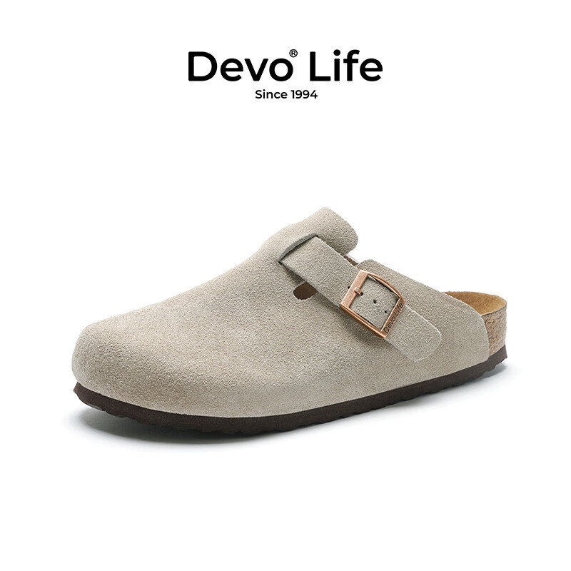 Devo Life的沃包头鞋半拖3624升级版软木拖鞋款 24074 灰色反绒皮 36 升级版灰色反绒皮