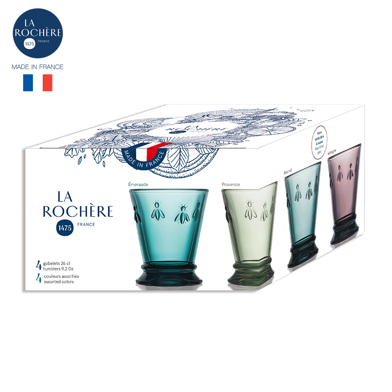LA ROCHERE 法国彩色拿破仑蜜蜂系列四色礼盒玻璃咖啡杯水杯红酒杯复古经典 四色蜜蜂平底杯礼盒装