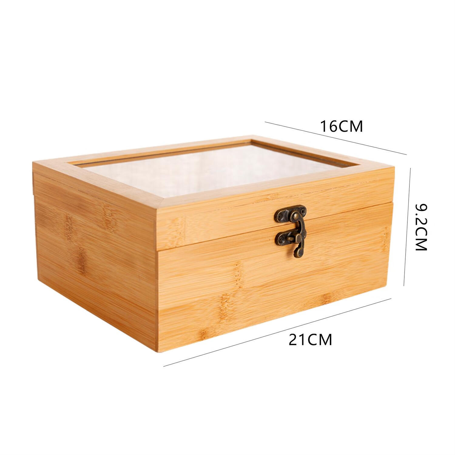 LISM竹质六格收纳盒桌面翻盖透明茶叶咖啡收纳盒化妆品首饰整理盒礼盒 纯色 0个
