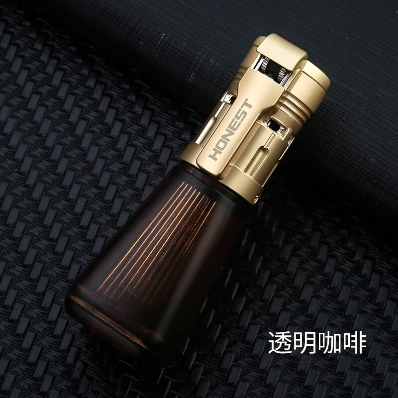 HONEST百诚防风充气打火机点烟器三头蓝焰电子直冲喷枪艾灸创意火具 咖啡色