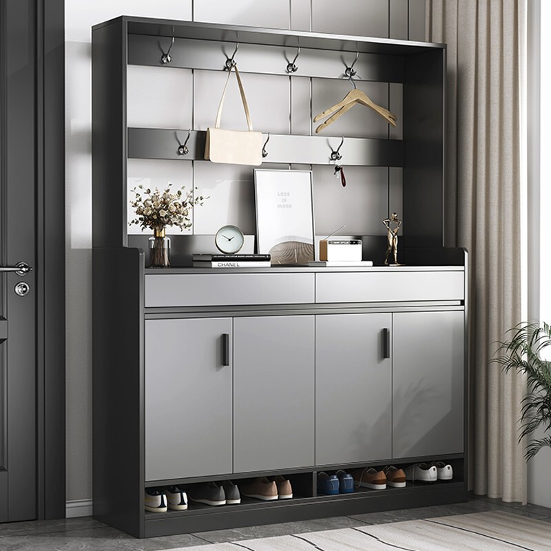 宜造（YIZAO）鞋柜家用门口大容量玄关收纳柜阳台储物柜入户一体靠墙柜 【带挂衣区】两抽四门天空灰120 上门安装（省心）