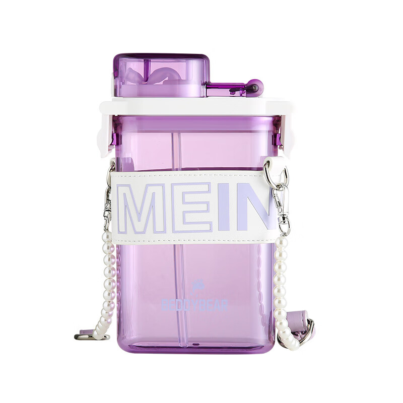 杯具熊夏季儿童水杯大容量男女便携户外卡通吸管杯幼儿园宝宝塑料杯 方形吸管杯-罗兰紫 400ml