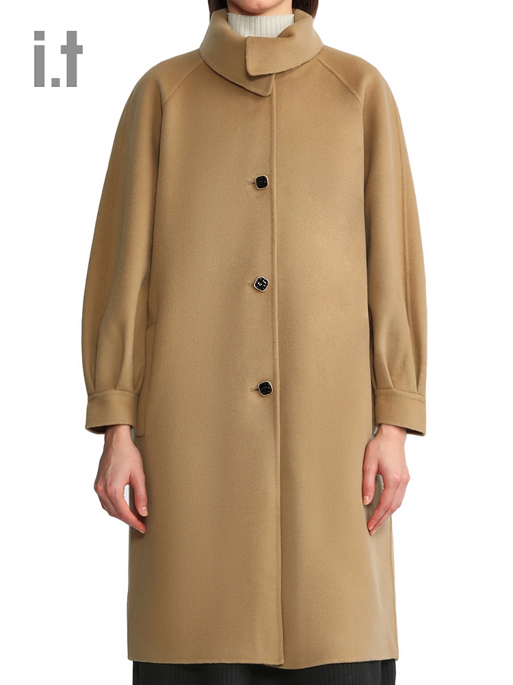 it b+ab女装毛呢大衣冬季简约复古知性系扣长外套1280IH