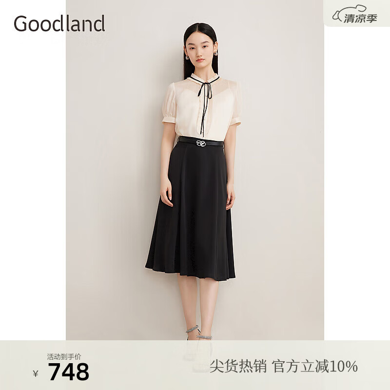 音儿（YINER）Goodland美地2024夏季法式小黑裙双曲纱线气质半身裙 黑色 38