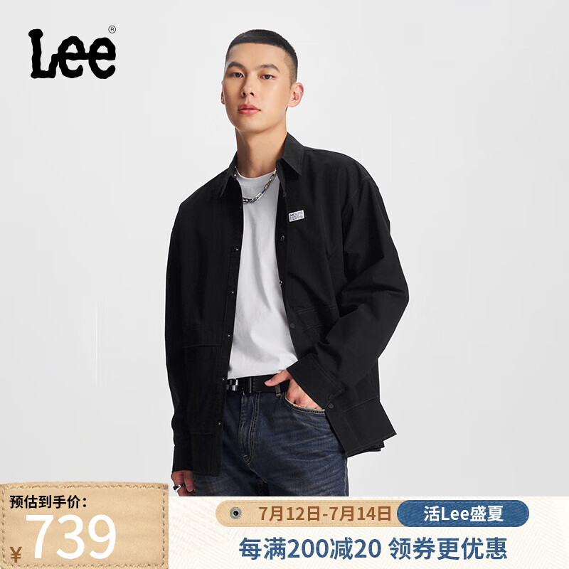 Lee24早秋舒适版Y2K工装口袋黑色男长袖衬衫休闲LMT009027206 黑色 L