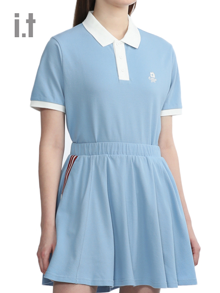 it :CHOCOOLATE女装短袖polo衫休闲夏季文艺青春合身上衣1779