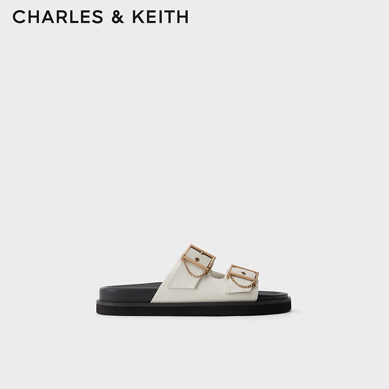 CHARLES&KEITH CK1-71720032女士金属扣带设计露趾凉拖 粉白色Chalk 38
