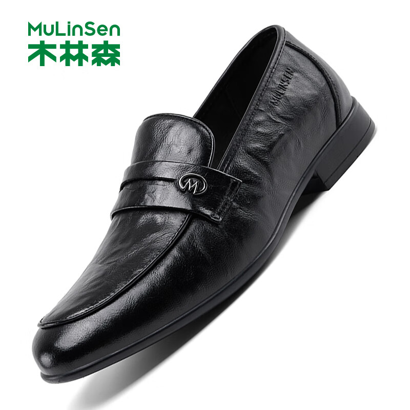 木林森（MULINSEN）男鞋商务休闲皮鞋男士一脚蹬软底懒人乐福鞋 L221574