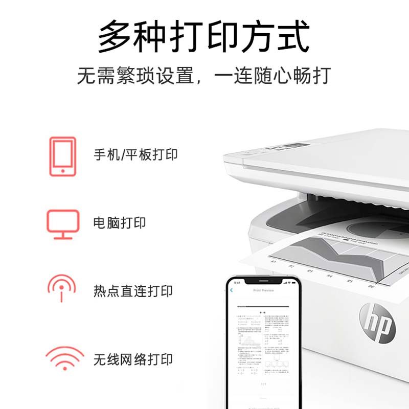 HP惠普M30w黑白激光打印机复印扫描一体机无线WiFi家用小型HCW