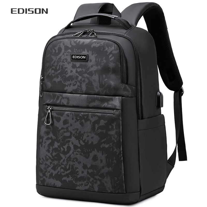 Edison双肩包男士商务背包15.6英寸大容量电脑包出差旅行书包E06-1
