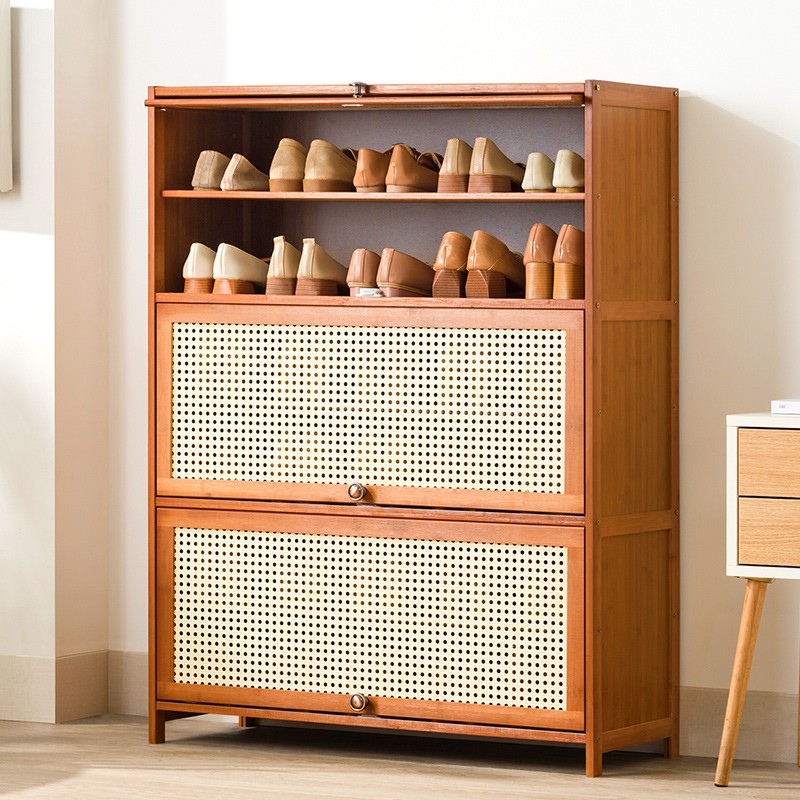 木马人鞋柜简易客厅玄关柜子多层小鞋架简约家用楠竹换鞋凳防尘置物架 【透气翻门】七层80长