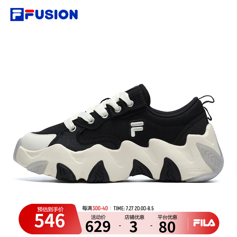 FILA FUSION斐乐潮牌女海星帆布鞋春季休闲鞋百搭运动鞋 黑/微白-BW 36