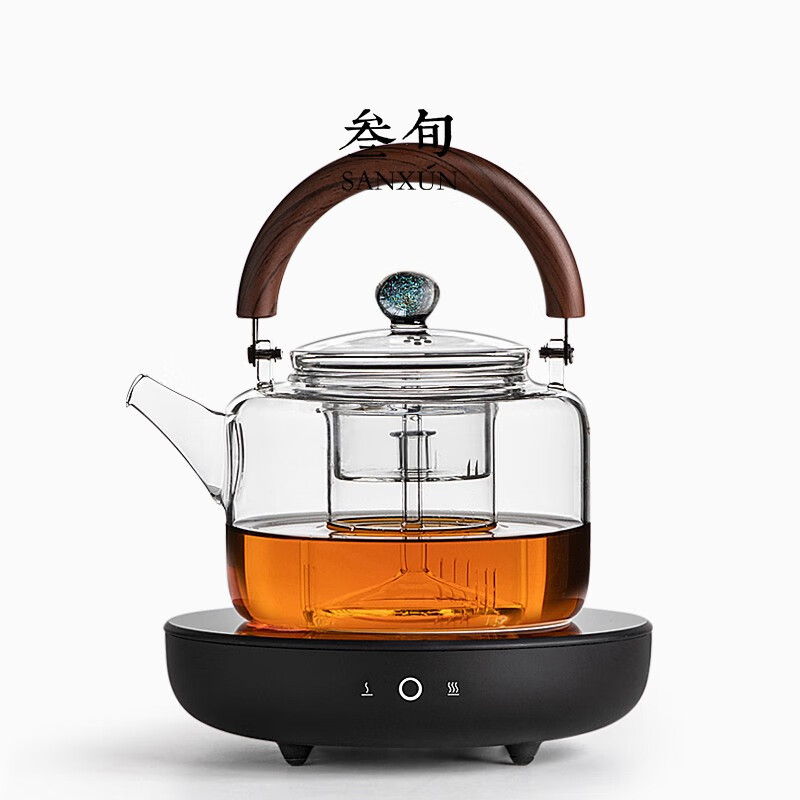 叁旬玻璃煮茶壶耐高温加厚烧水壶大容量蒸煮一体养生壶家用电陶炉套装 小坐知炉【经典黑】+星空玻璃壶