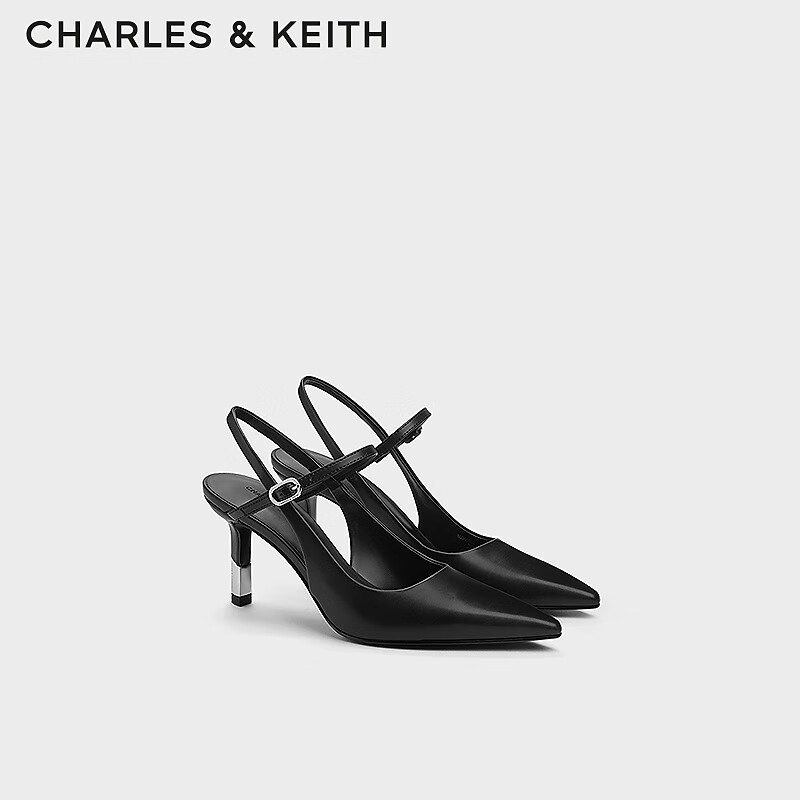 CHARLES&KEITH24秋季法式通勤尖头高级细高跟凉鞋女CK1-60361529 Black黑色 37