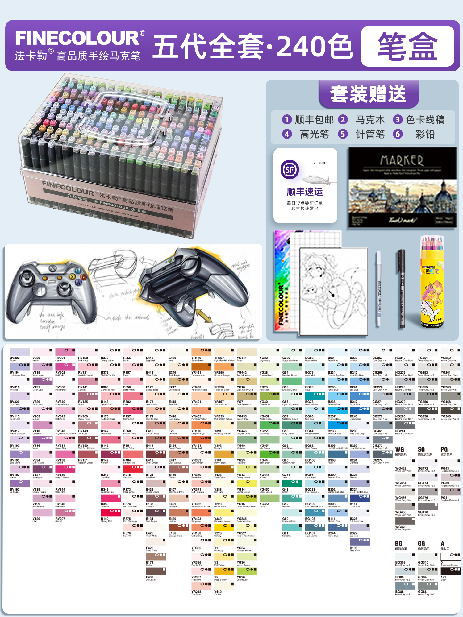 法卡勒马克笔全套FINECOLOUR一代二代三代四五代软头480色法克勒酒精油性法拉勒动漫美术套装店2