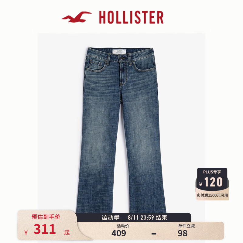 HOLLISTER24秋季新款潮流复古休闲百搭喇叭牛仔裤 女 KI355-4261 靛蓝色 1