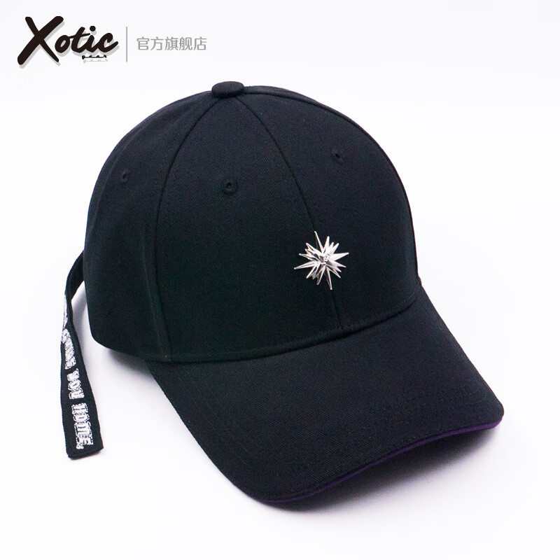 Xotic light鸭舌帽 夹层帽檐芒星标志台湾男女可调节棒球弯檐帽 黑色