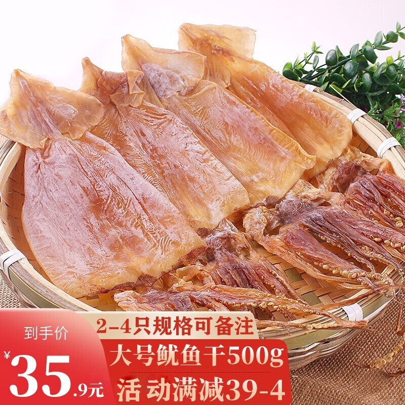 九味天大号鱿鱼干500g约3-5只 大鱿鱼尤鱼干海产干货淡干微咸海鲜 家用 鱿鱼干500g