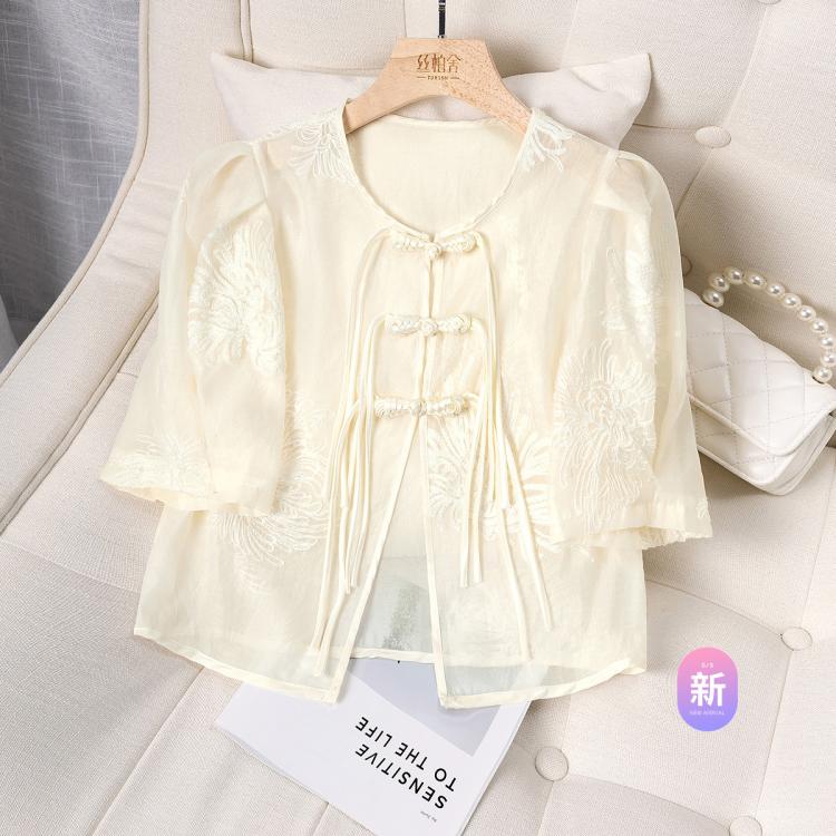 【盘扣复古国风衬衫】2024夏装新女士纯色薄款显瘦气质衬衣