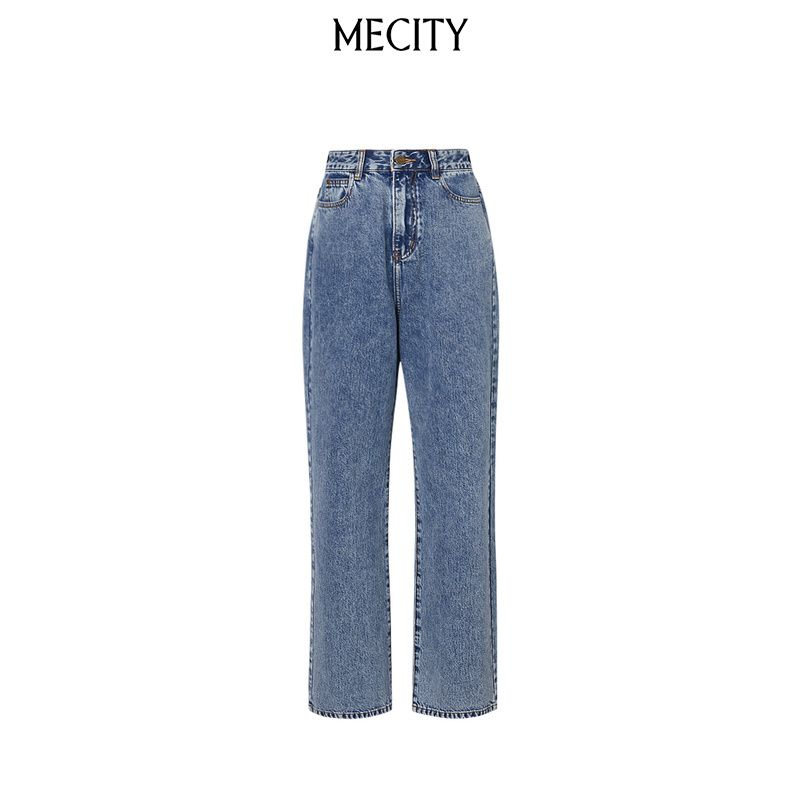 MECITY女士春季简约复古怀旧感直筒水洗牛仔裤女557900
