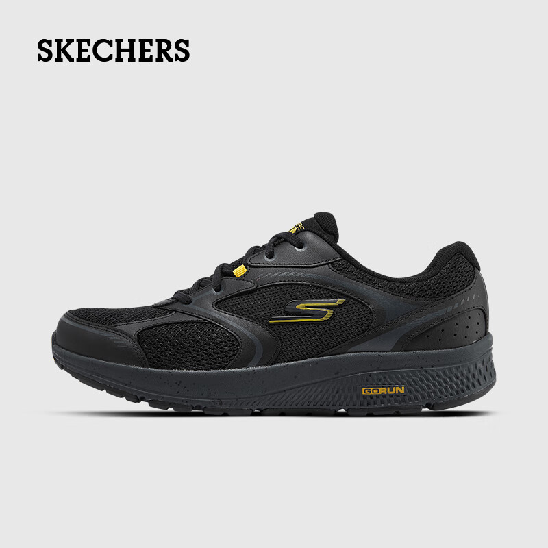 斯凯奇（Skechers）男鞋轻便透气缓震耐磨跑步鞋舒适简约厚底运动鞋时尚百搭休闲鞋 BKYL黑色/黄色 43 黑色/红色-631 42.5