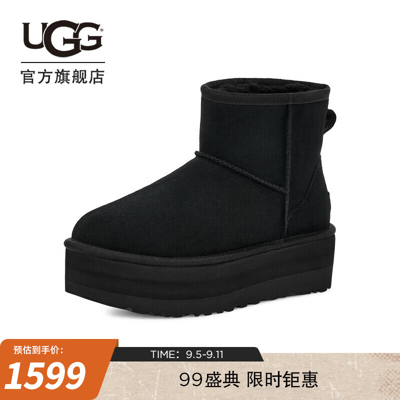 UGG秋季女士休闲舒适经典纯色厚底保暖迷你时尚短靴雪地靴1134991 BLK  黑色 36 BLK | 黑色